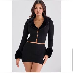 NEW House of CB Black Blanche Faux Fur Trim Cardigan🖤